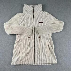 Columbia Women L Fire Side Long Full Zip Fleece Jacket Medium White Synch Waist